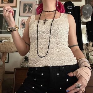vintage y2k ec designs nude lace tank / size small